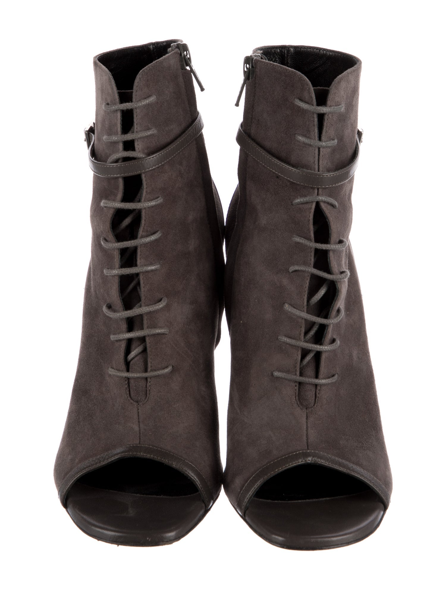 Saint Laurent Suede Leather Trim Embellishment Lace-Up Boots